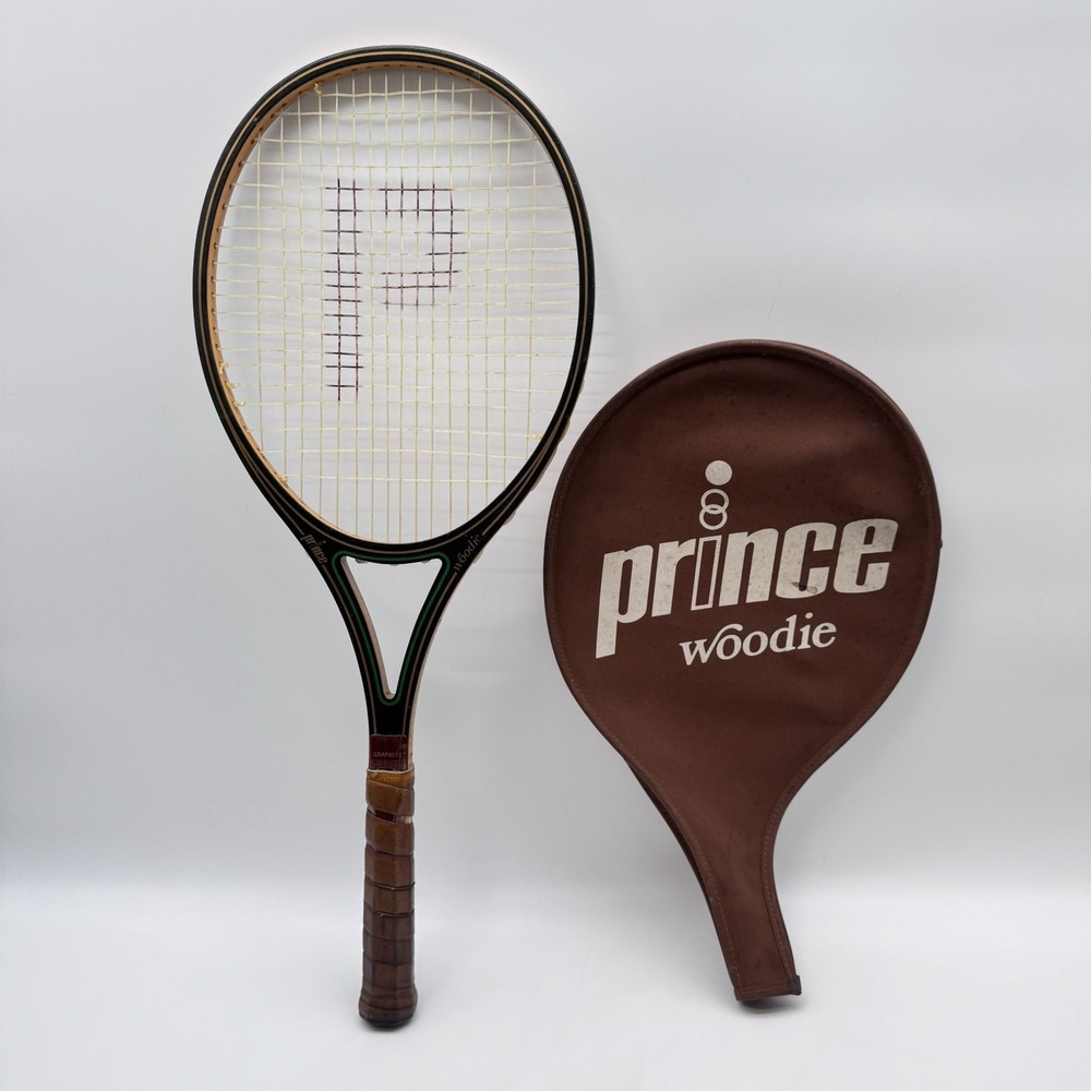 Vintage 1980s Prince Woodie Graphite Wood Tennis Racquet w/ Original Cover